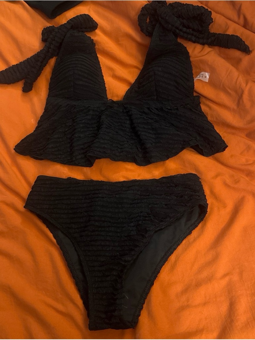 Black Textured Two-Piece Bikini Set